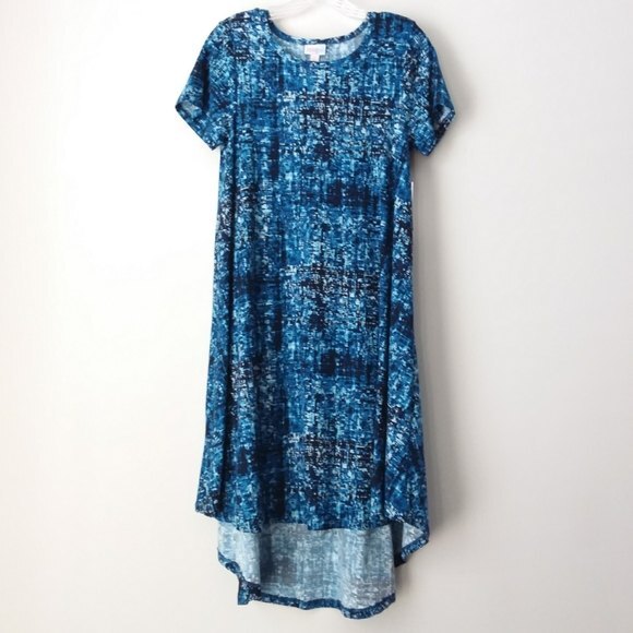 LuLaRoe Carly Dress Blue Short Sleeve Hi-Low Hem XS - Picture 6 of 9